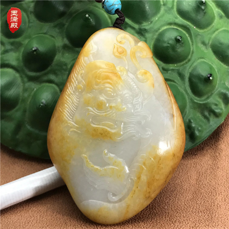 纯天然新疆和田玉独籽钟馗吊坠真皮把件白玉挂件